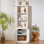 Freestanding Pantry Cabinet with Glass Door & Lattice Window