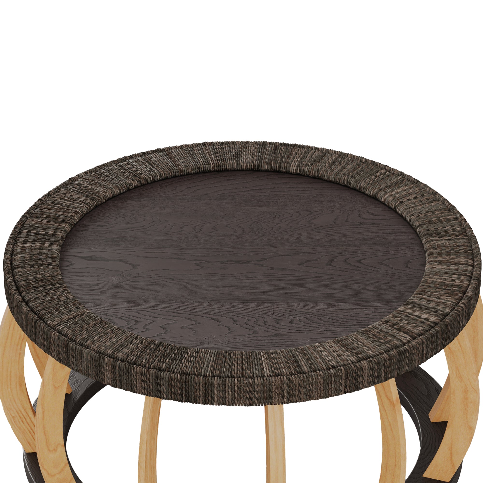 Vintage Rattan Solid Wood Round Coffee Table