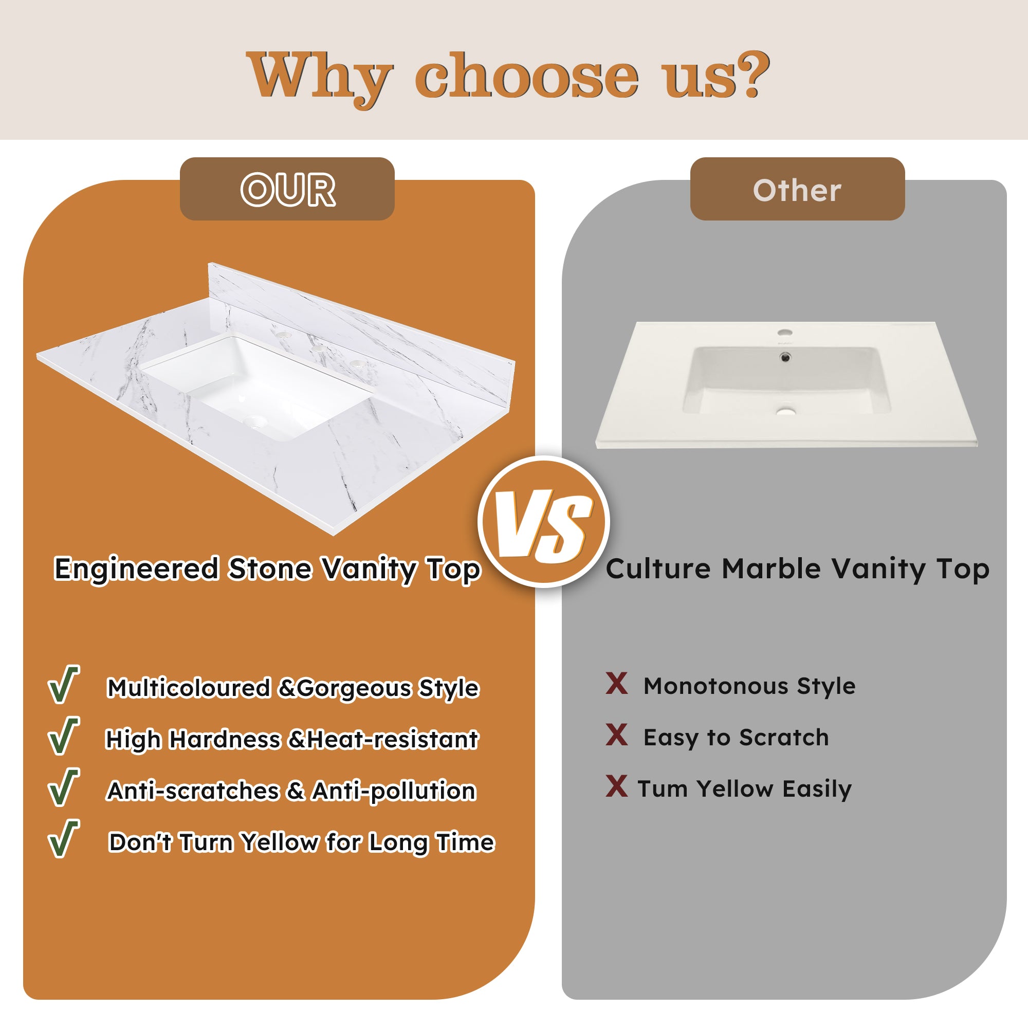 37 Inch Marble Vanity Top