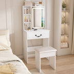 Modern Mini Dressing Table with LED-lit Mirror & Hidden Storage