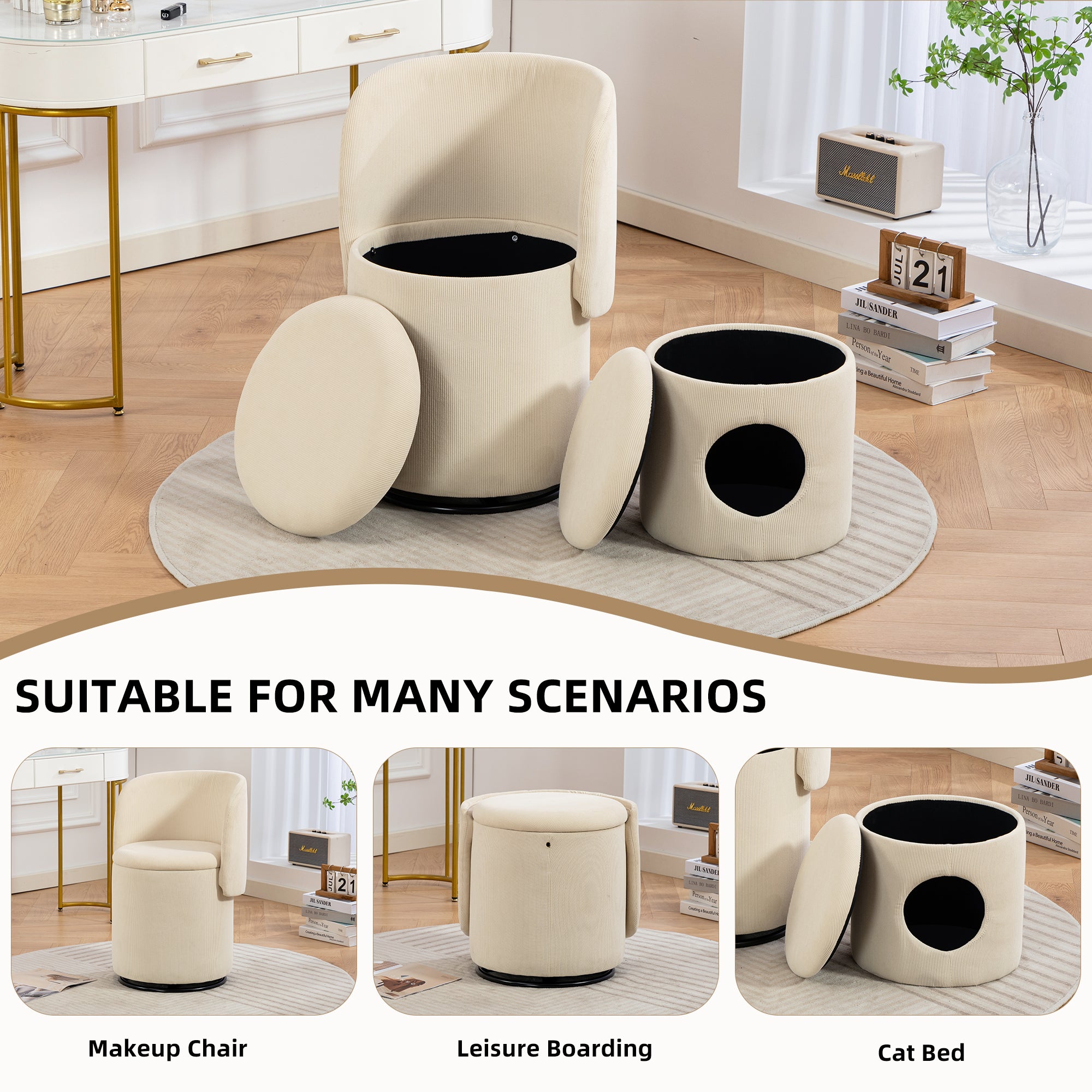 Decorative Chair with Storage & Cat Bed Stool