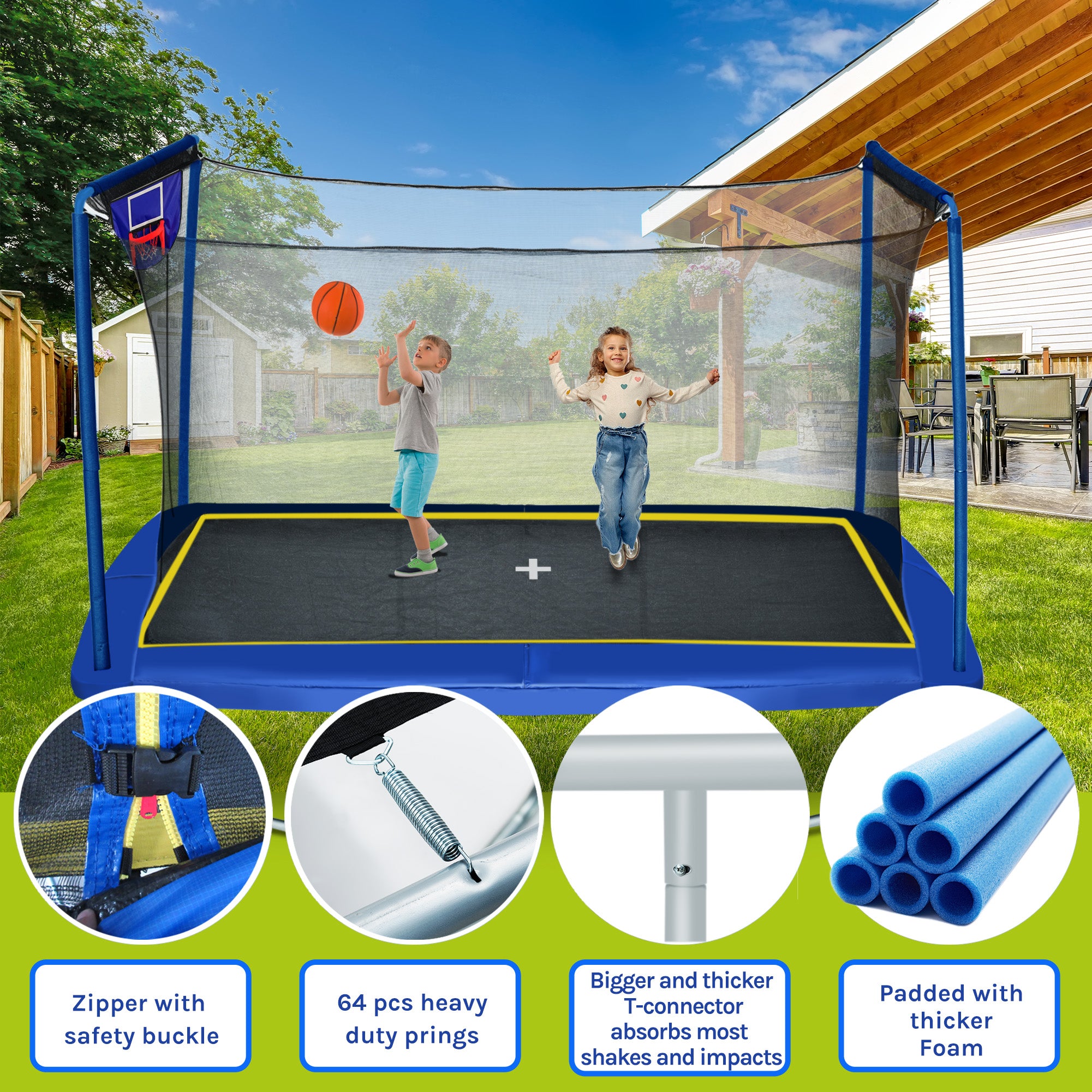 8x12FT Rectangular Trampoline with Basketball Board & Ladder