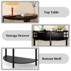 Unique Half Moon Design End Table with Sliding Rattan Door