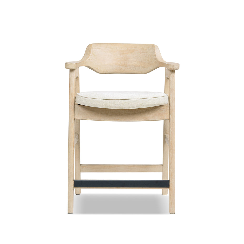 Hayes 26.5" Upholstered Counter Stool, Reclaimed Pine, Light Beige Chenille