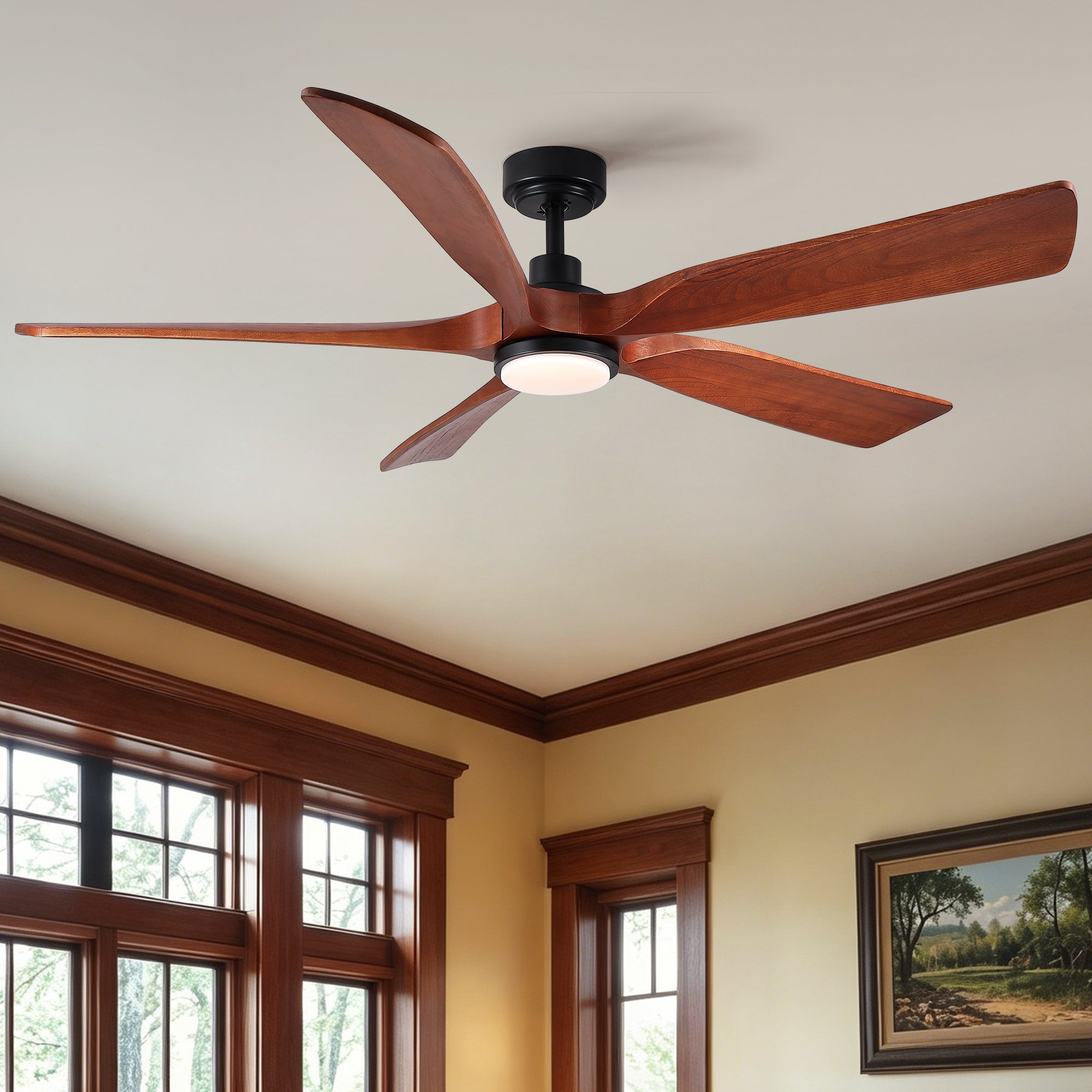 60" Vintage Mahogany Solid Wood Ceiling Fan with Light