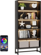 70.87" Black 5-Tier LED Library Bookshelf