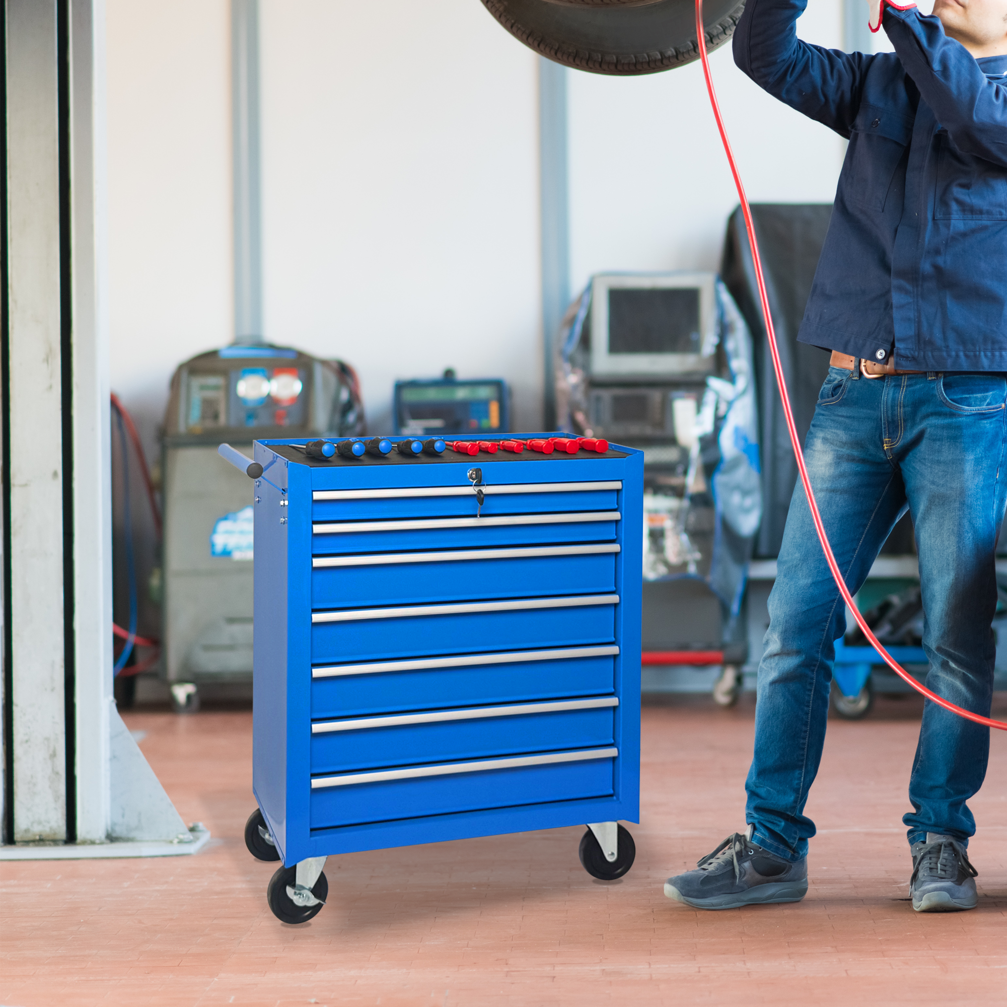 Rolling Tool Chest with 7-Drawer Tool Box - Blue