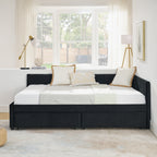 Full Size Upholstered Tufted Bed Frame with Two Drawers