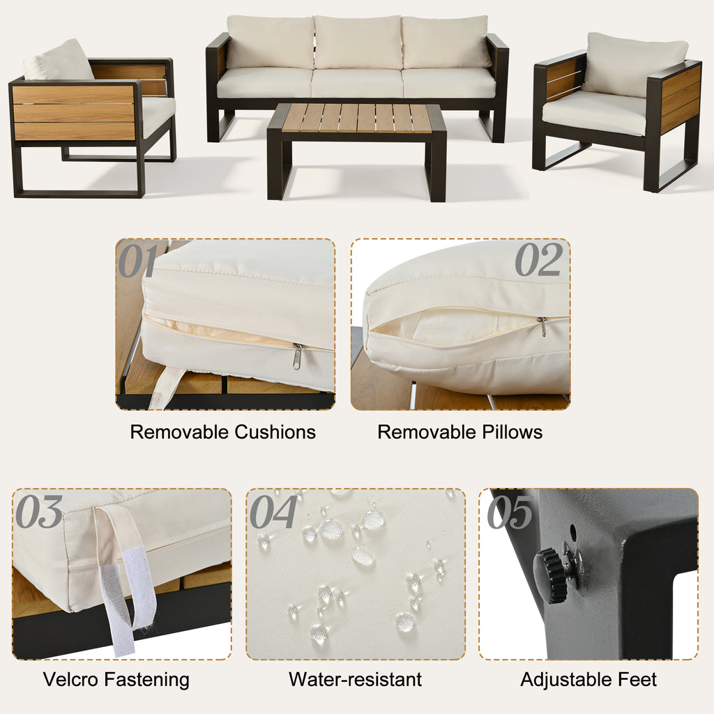 Aluminum Frame Large 4-Piece Outdoor Patio Furniture Set