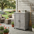 Potting Bench with Storage Cabinet and Metal Table Top