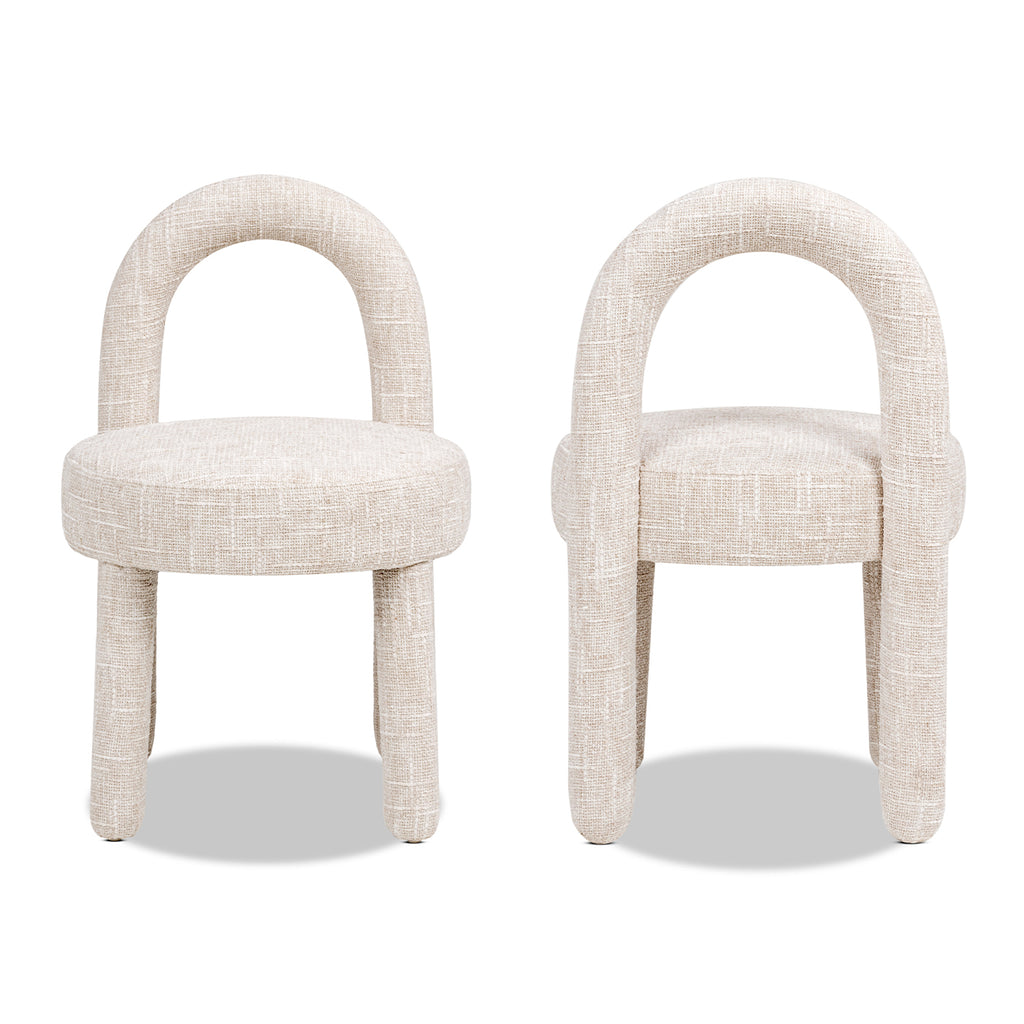 Penny Round Arched Fully Upholstered Dining Side Chair, Set of 2, Travertine