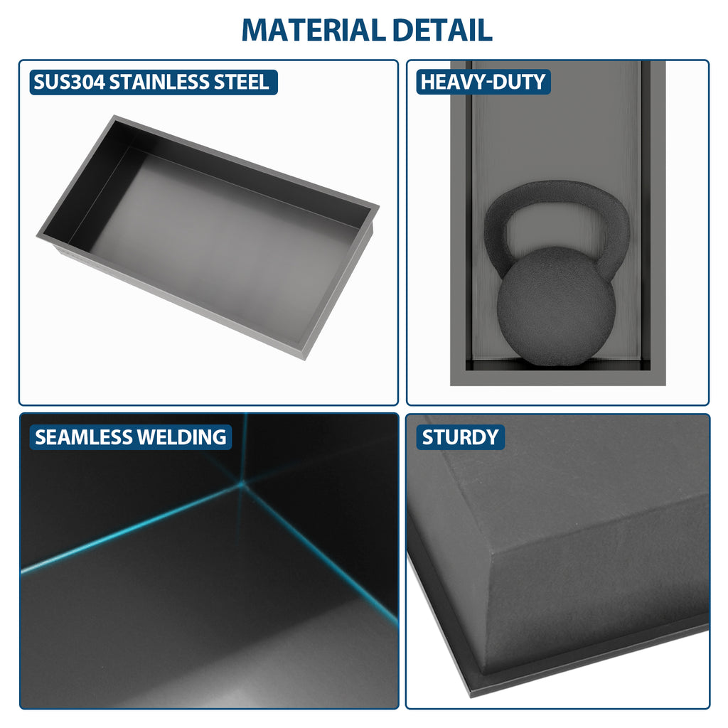 25" x 13" Stainless Steel Shower Niche, Gunmetal
