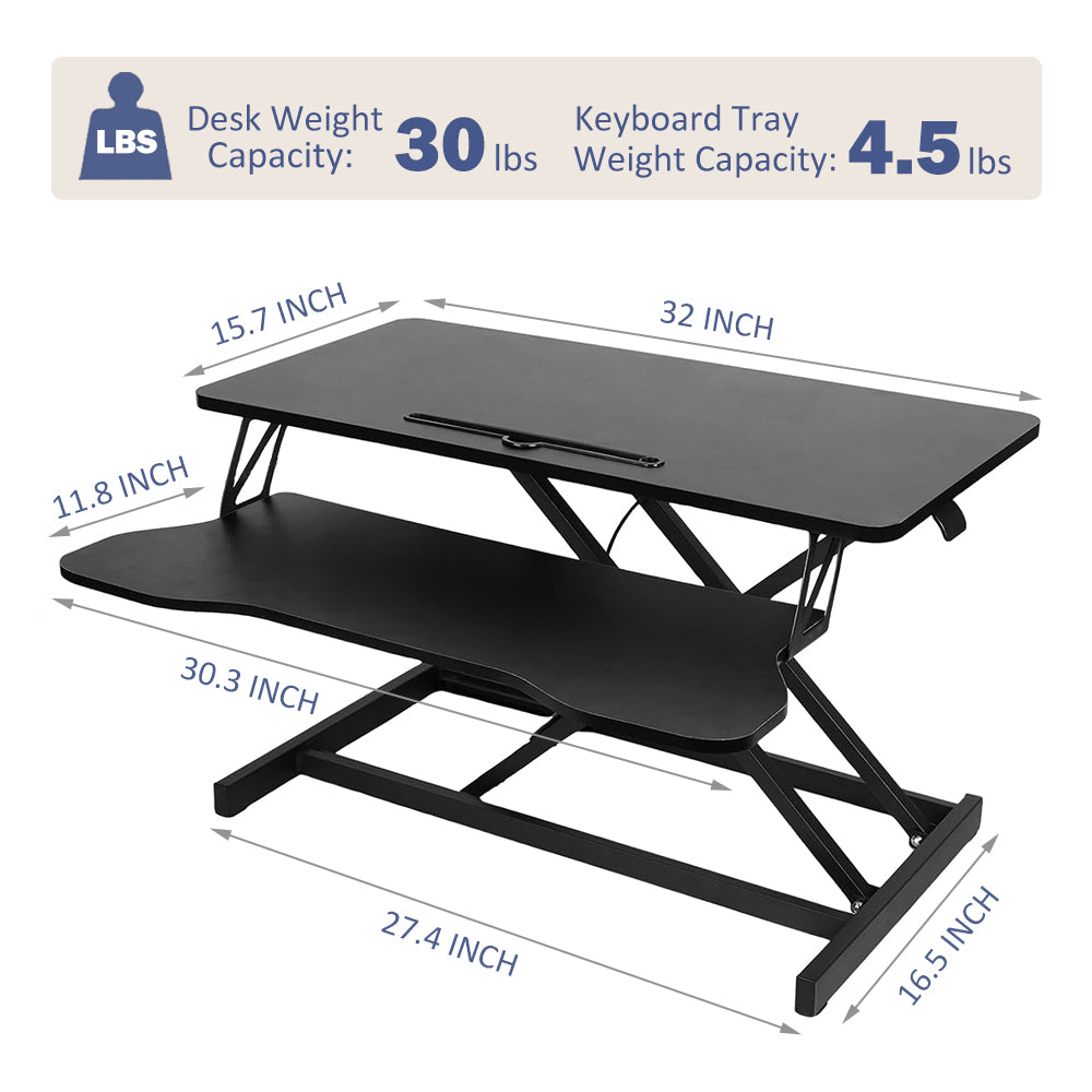 32 Inch Desk Converter, Height Adjustable Sit to Stand Riser