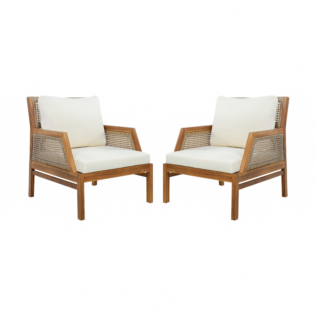 2 Piece Acacia Wood Patio Furniture Club Chair Set