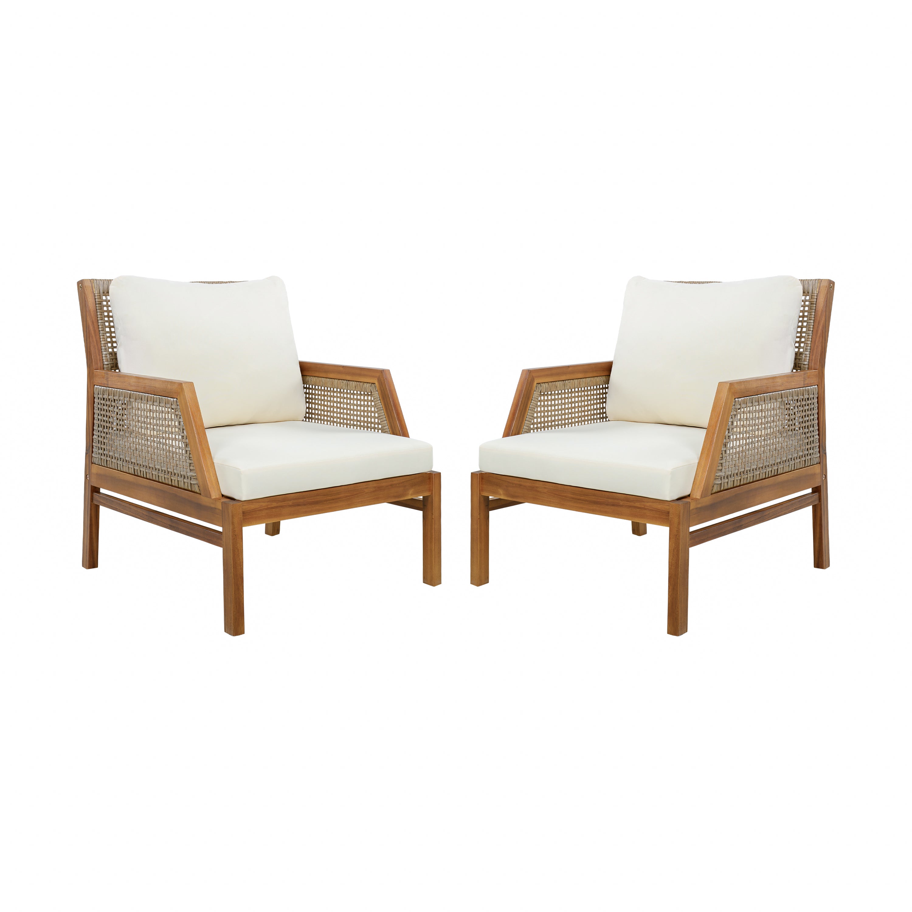 2 Piece Acacia Wood Patio Furniture Club Chair Set