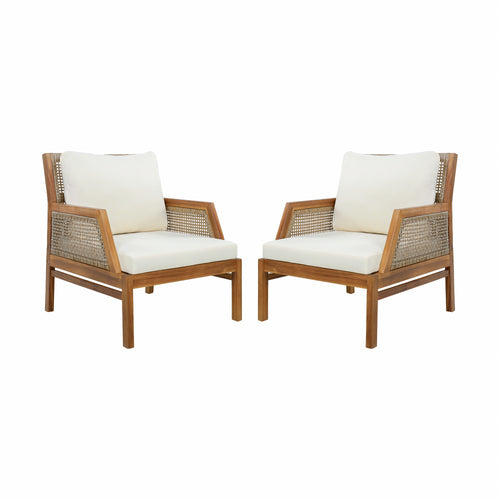 2 Piece Acacia Wood Patio Furniture Club Chair Set