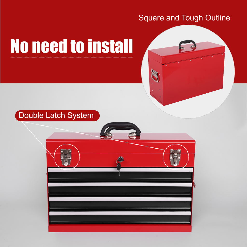 Heavy Duty Metal Tool Box - 21-inch with 4 Drawers