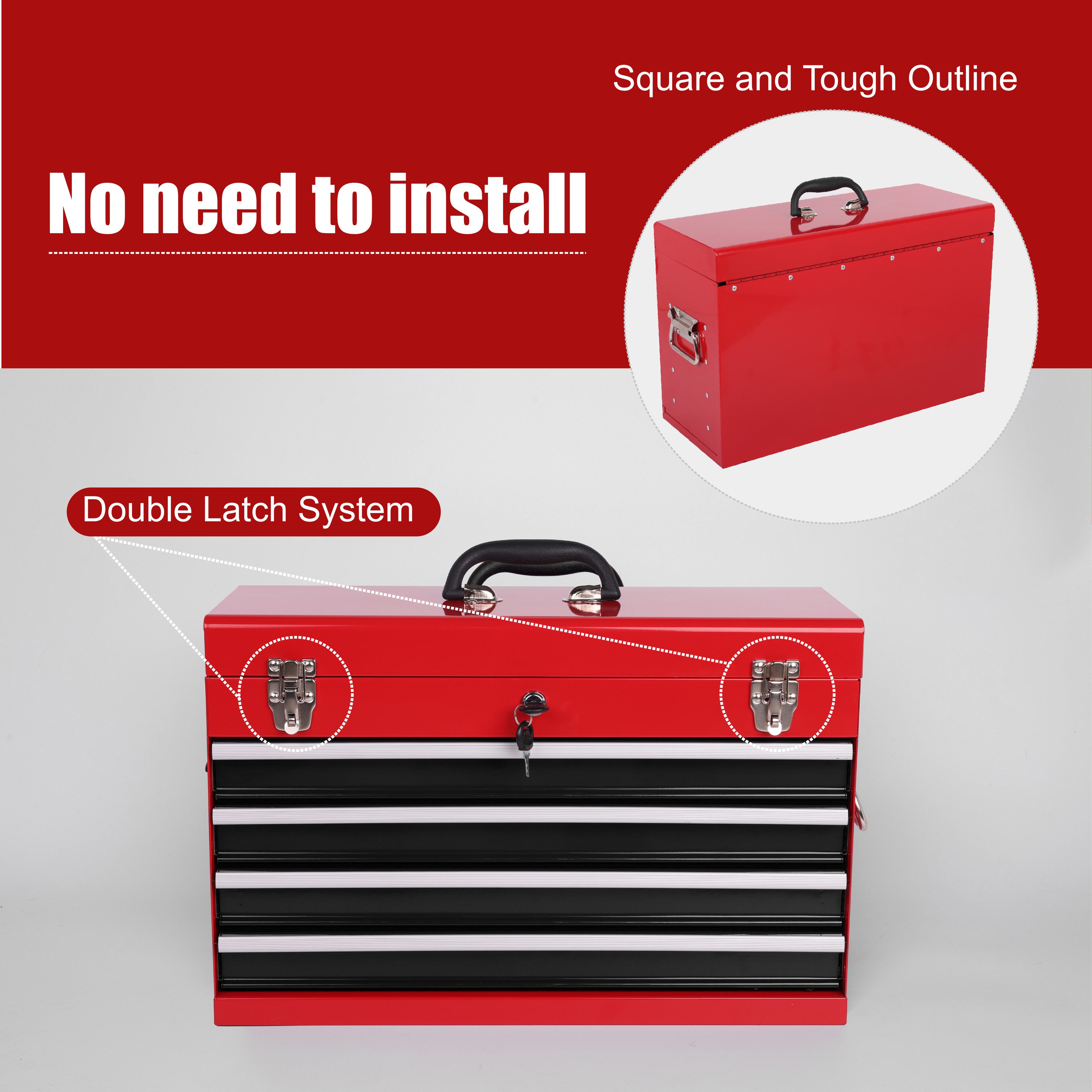 Heavy Duty Metal Tool Box - 21-inch with 4 Drawers