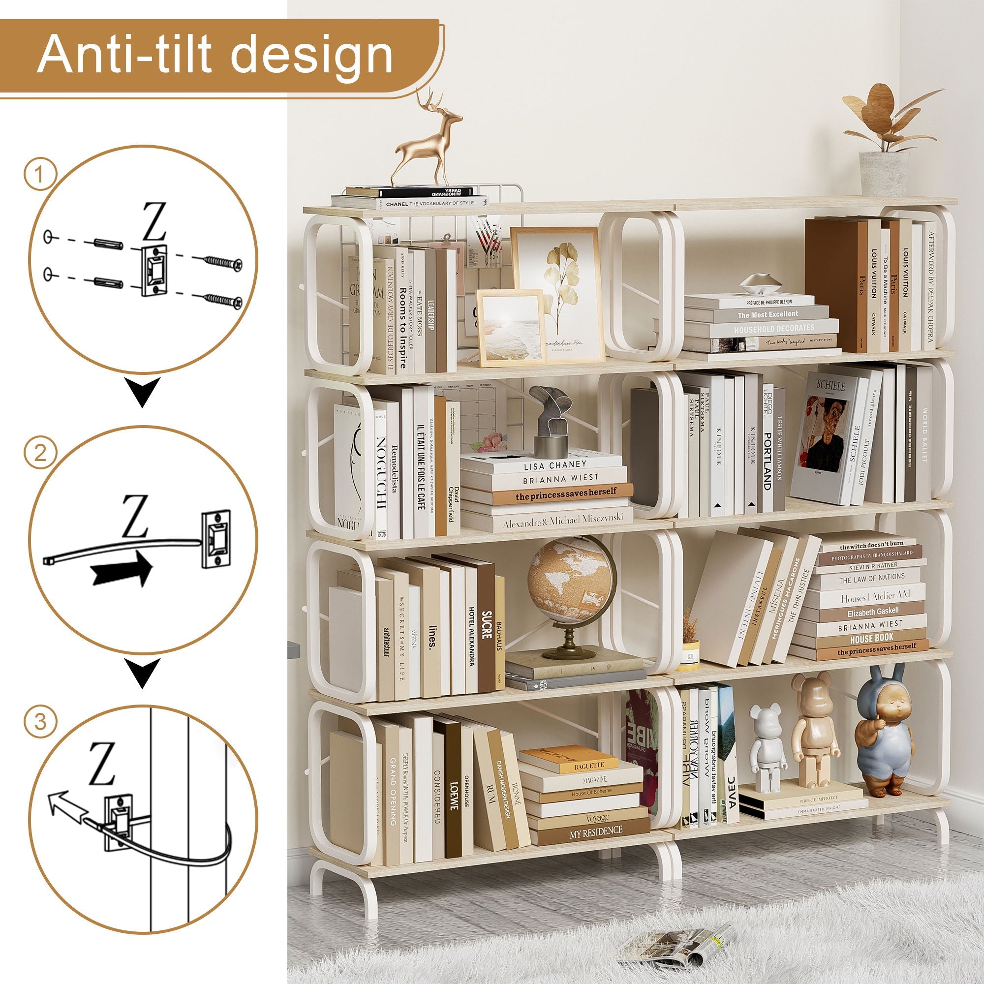 5 Tier Industrial Bookshelf, Tall Bookcase With Open Design, Vintage Storage Organizer