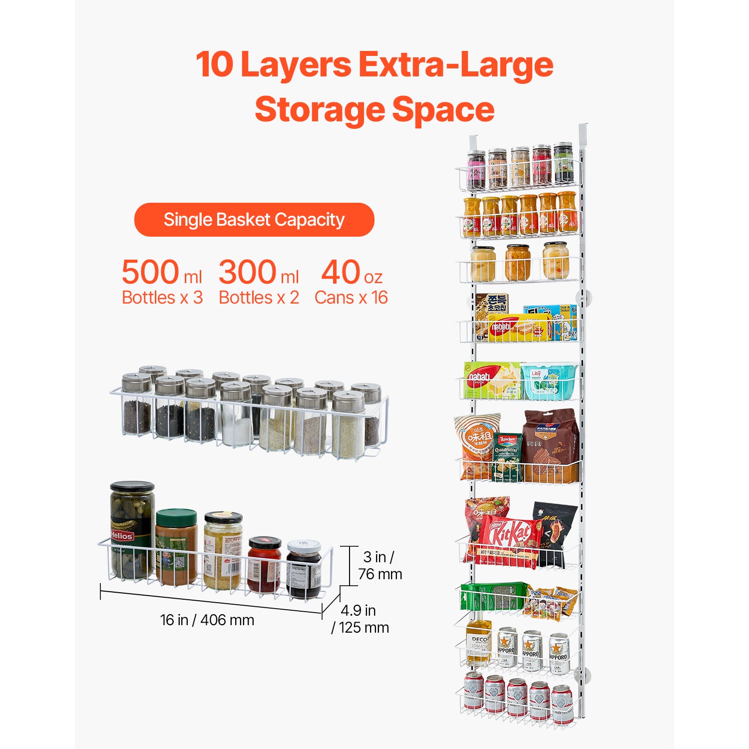 Over The Door Pantry Organizer - 10-Tier Spice Rack