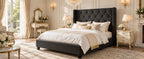 Modern Queen Size Platform Bed Frame with Tufted Velvet Headboard
