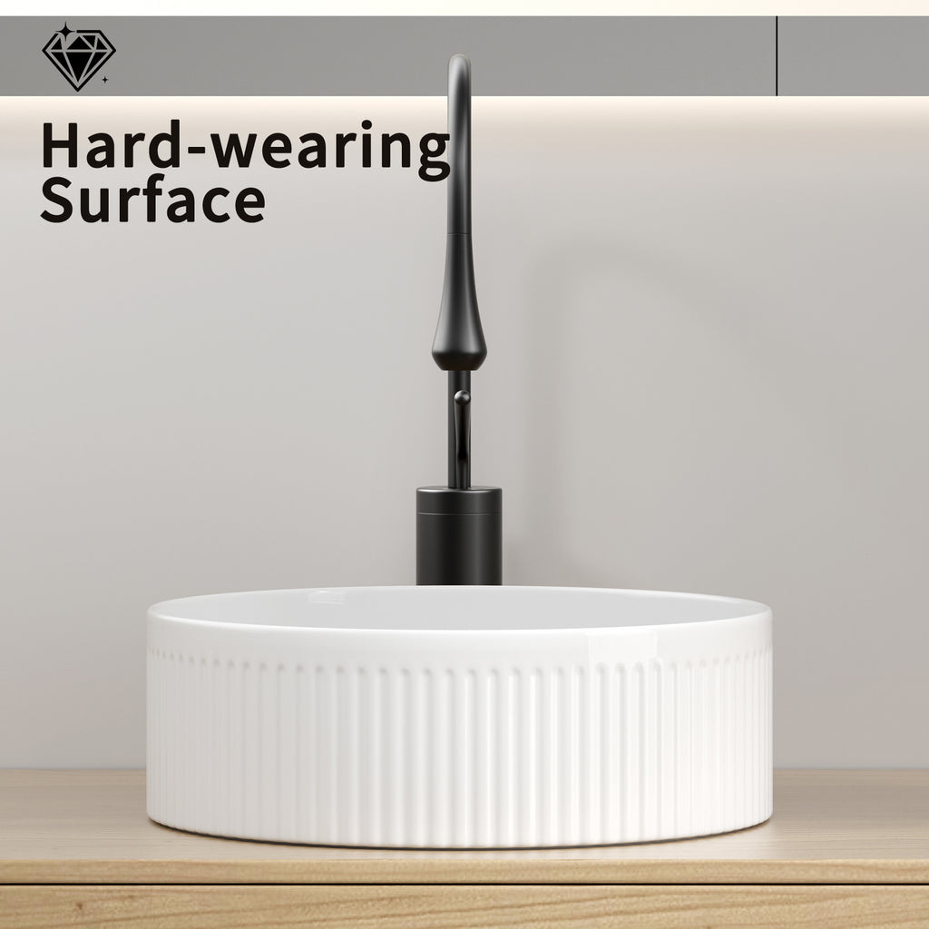 Small Bathroom Sink - 14 Inch Round Porcelain Ceramic