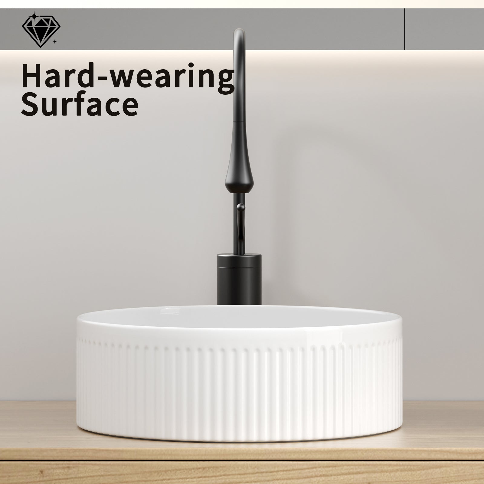 Small Bathroom Sink - 14 Inch Round Porcelain Ceramic
