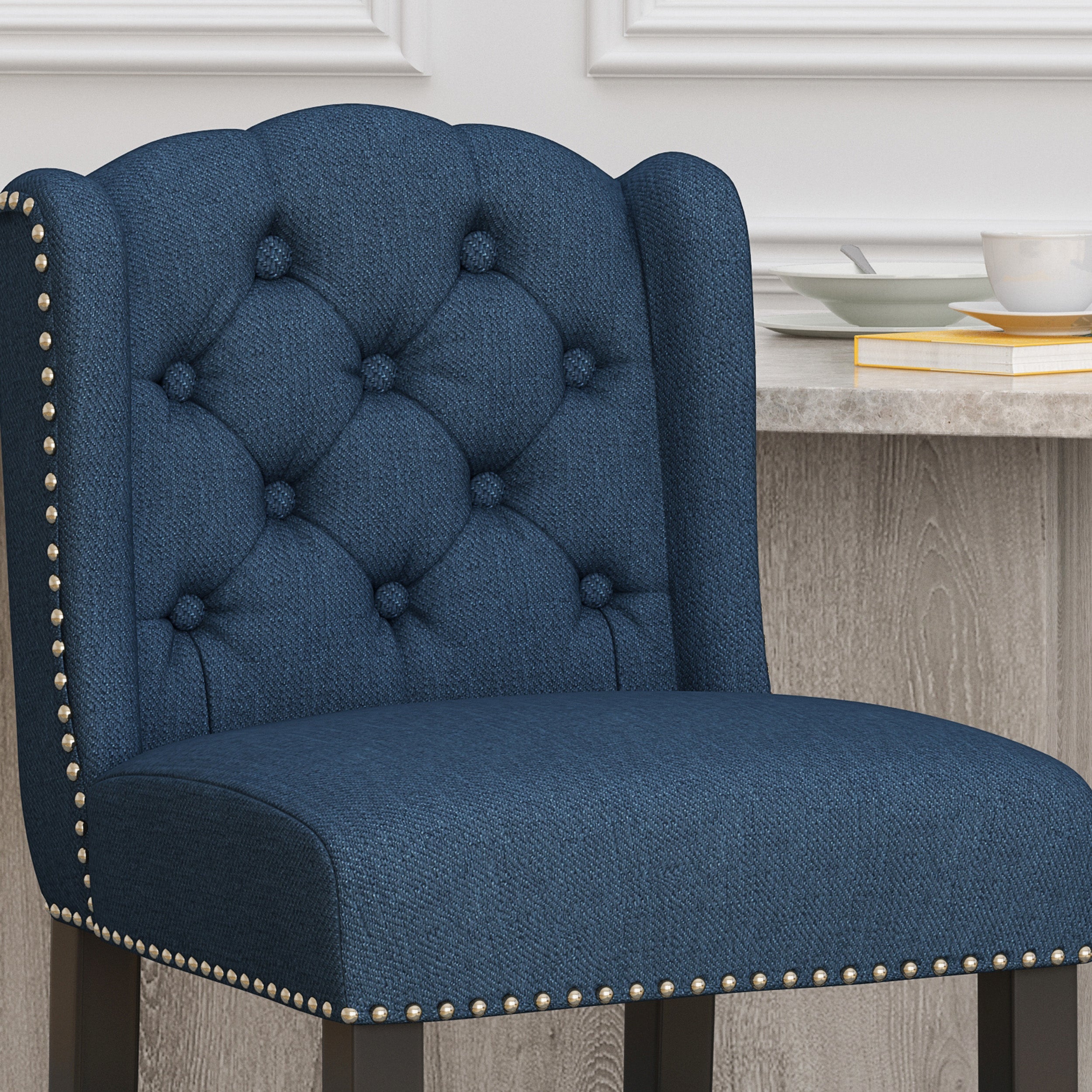 Vienna Contemporary Fabric Tufted Wingback Counter Stools, Set of 2