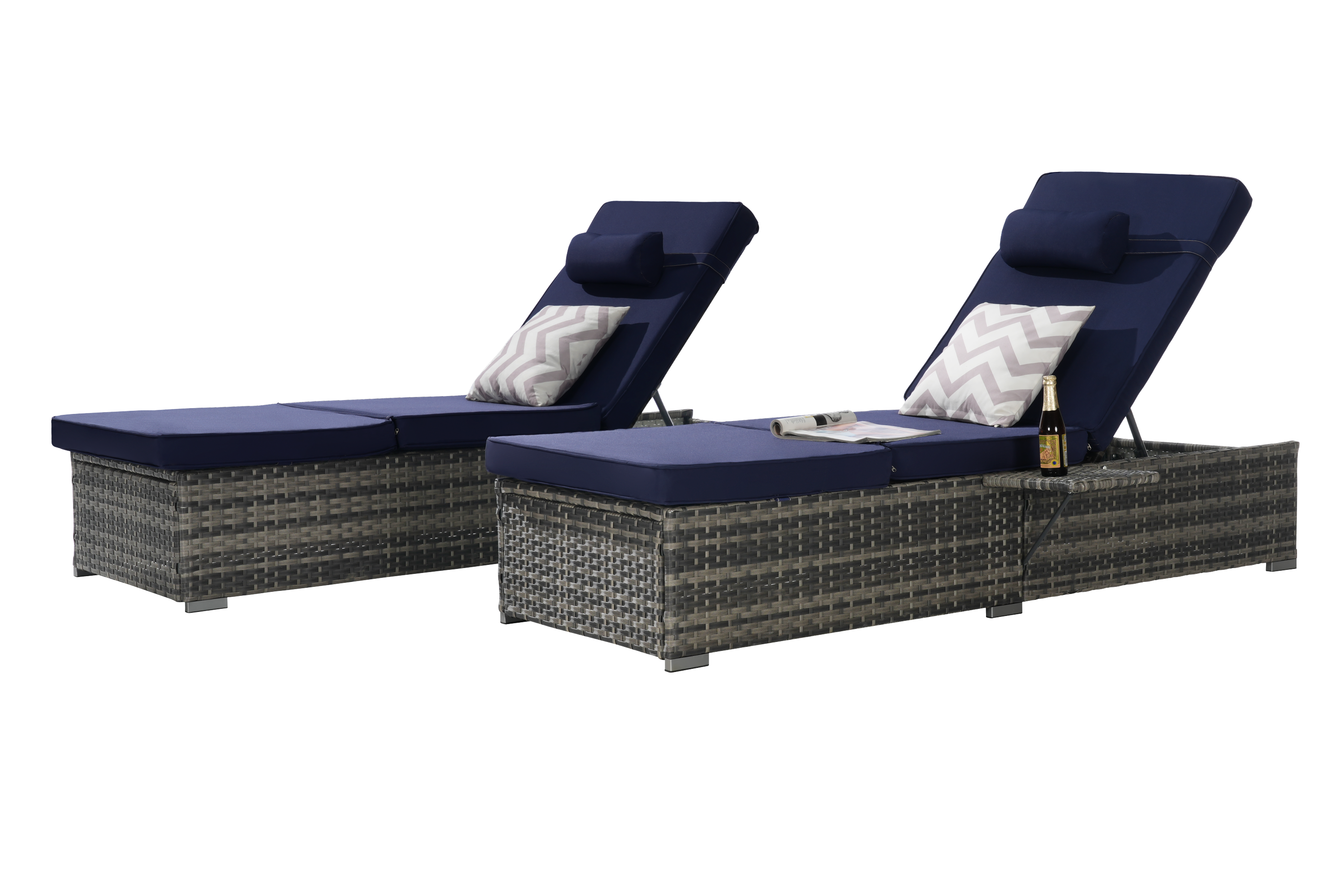 Outdoor Chaise Lounge Chair Set of 2 with Storage