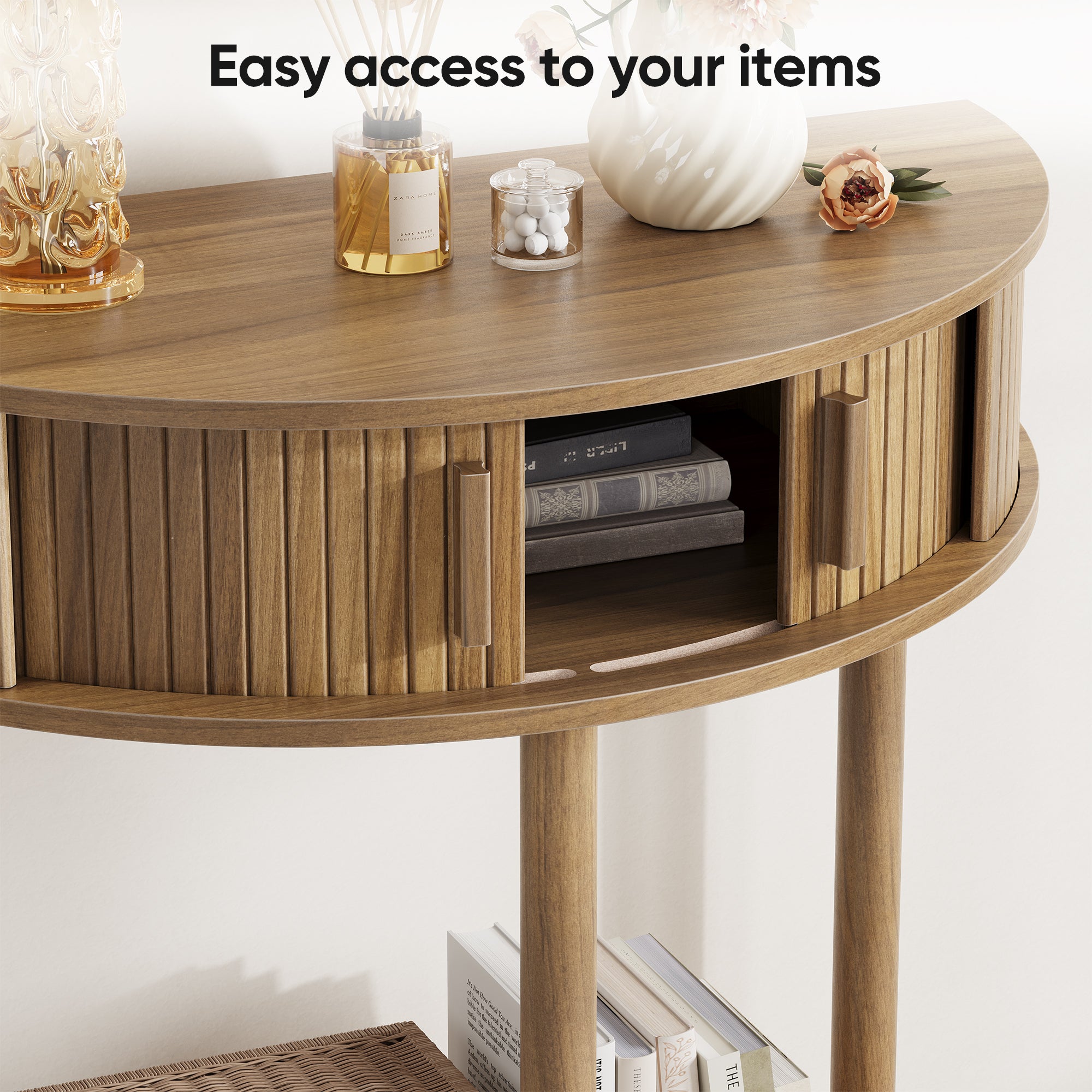 31.5-Inch Grooved Half-Moon Console Table