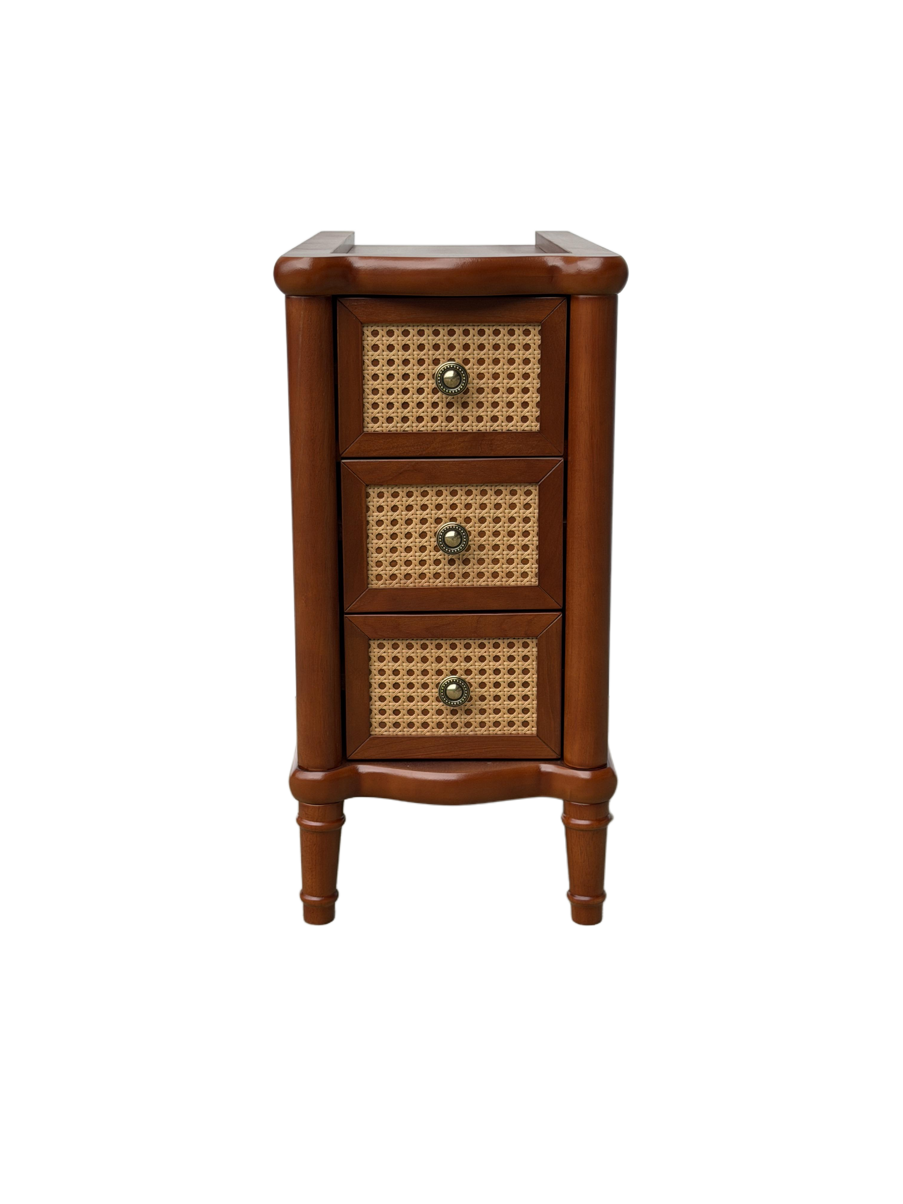 End Table - Rattan Narrow Side Table with 3 Drawers