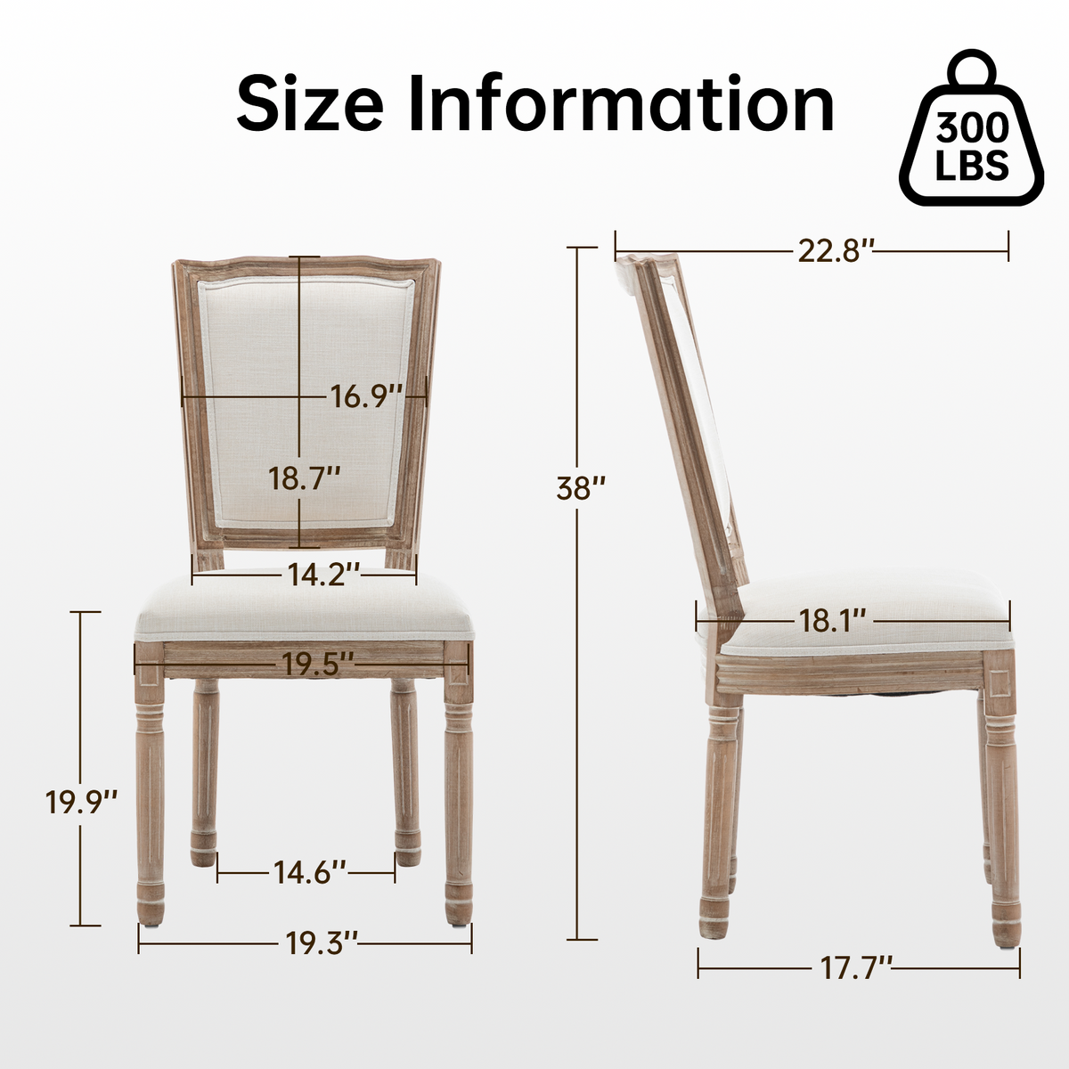 Farmhouse Solid Wood Frame Dining Chairs with Cushioned