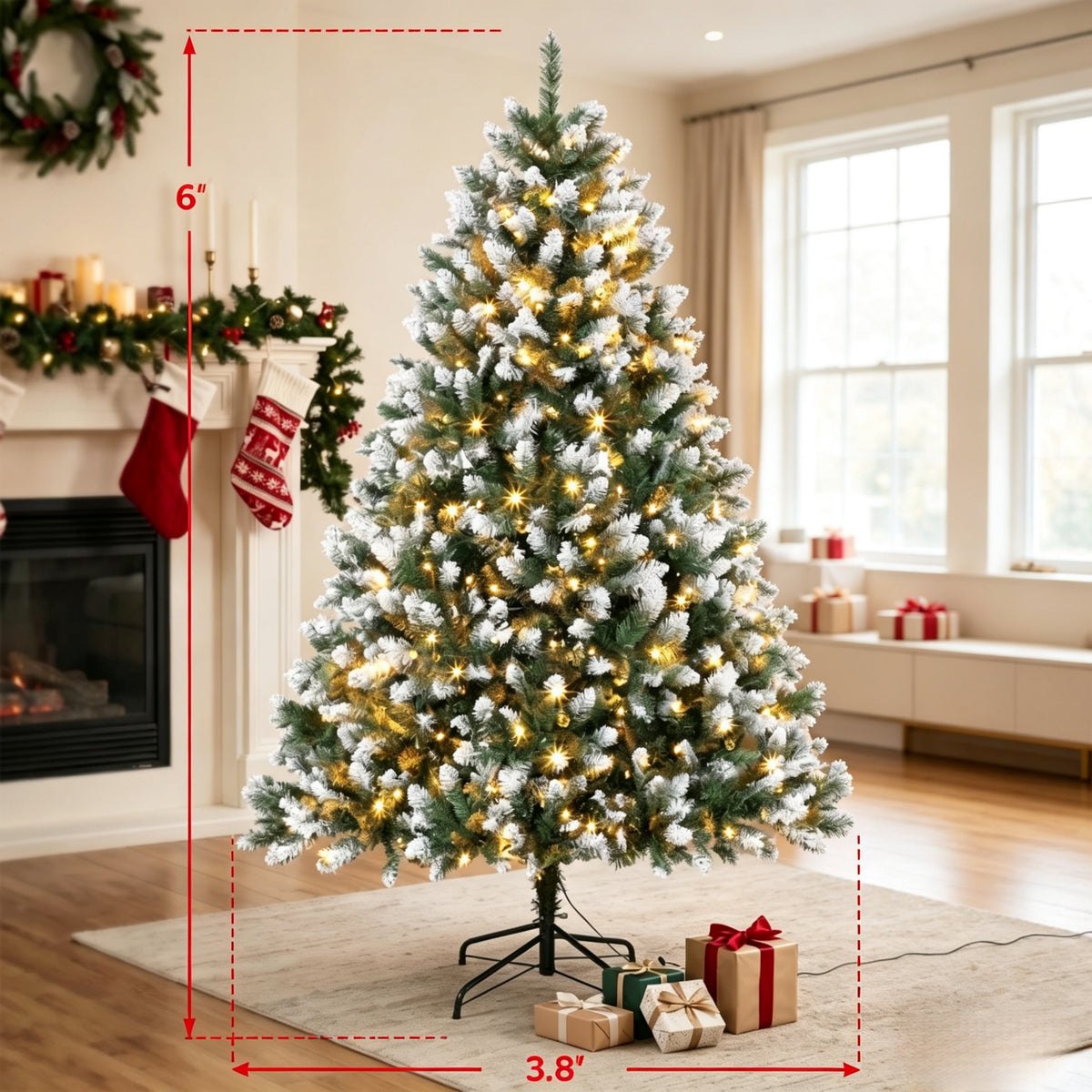 6-Foot Pre-Lit Artificial Christmas Tree, White-Tipped Full Green