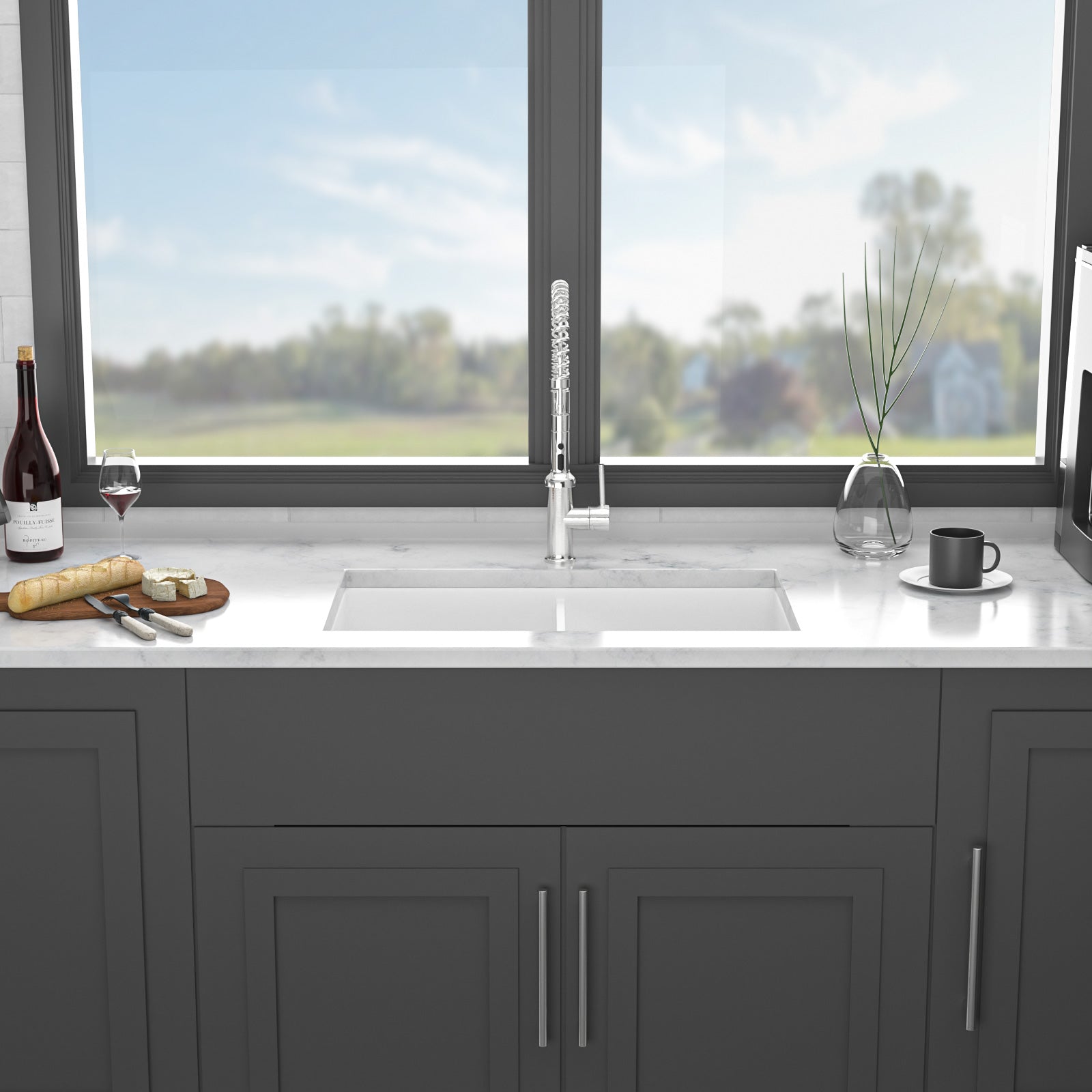 32"x19"x10" Undermount Double Bowl Fireclay Kitchen Sink