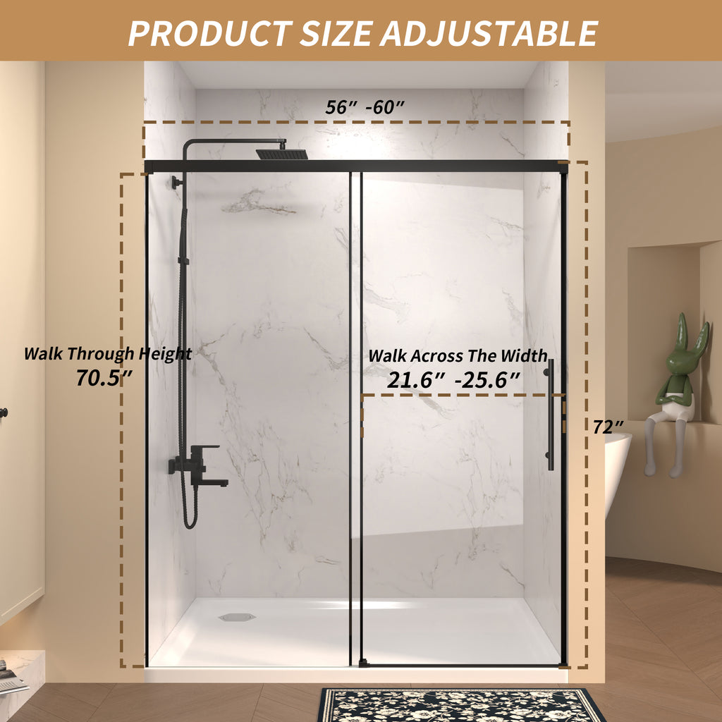 60" W × 72" H Single Sliding Shower Door
