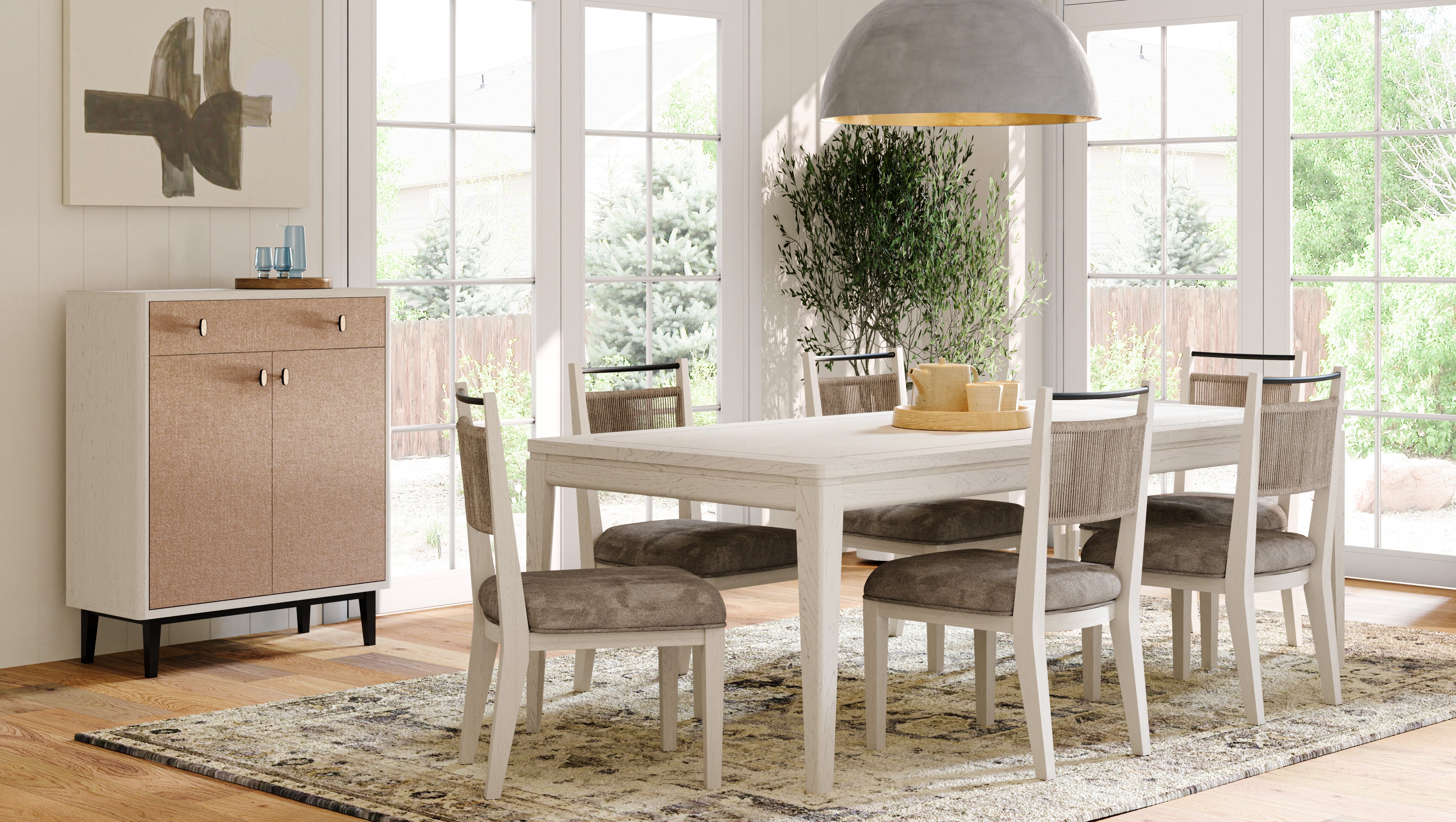 Expandable Leg Table with Metal Inlay - Vanilla