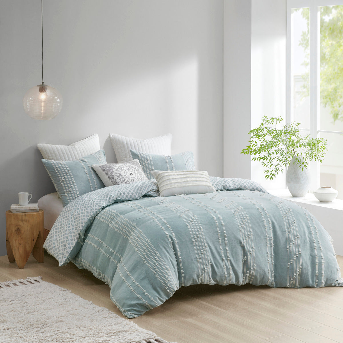 King/Cal King 3 Piece Cotton Jacquard Duvet Cover Set