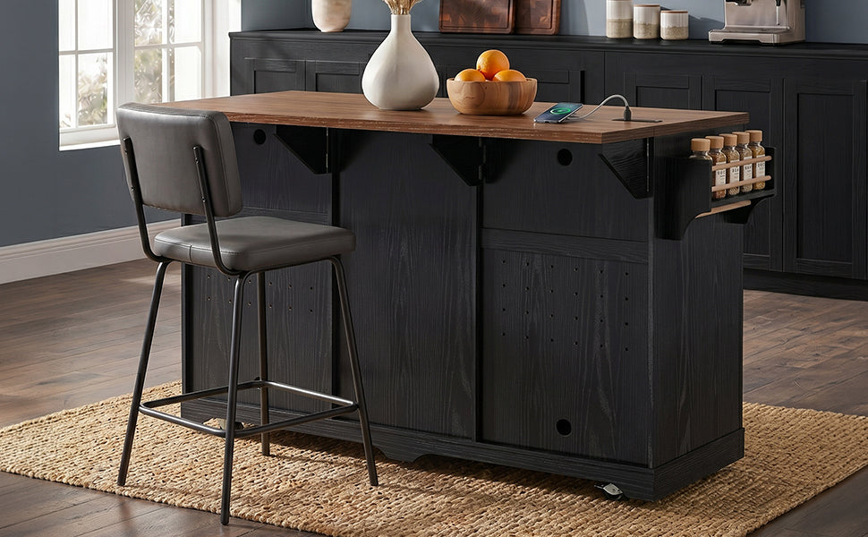 K&K 72" Farmhouse Kitchen Island with Fridge Storage