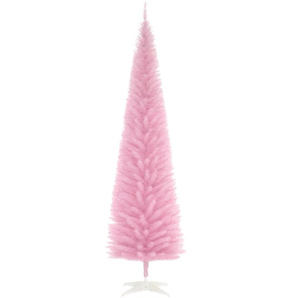 Slim Xmas Tree Artificial Pencil Christmas Tree, 7-Foot, Pink, with Plastic Stand