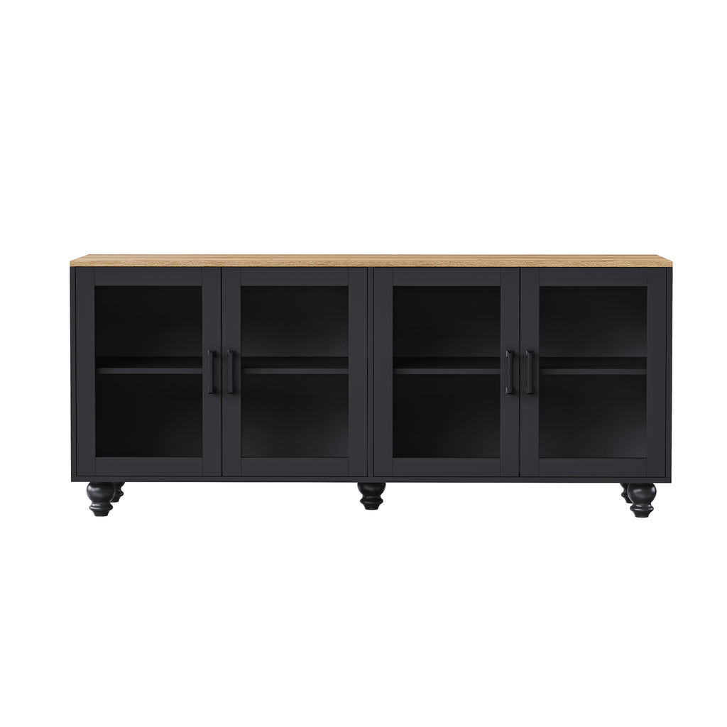 ON-TREND Farmhouse TV Stand with Tempered Glass Doors