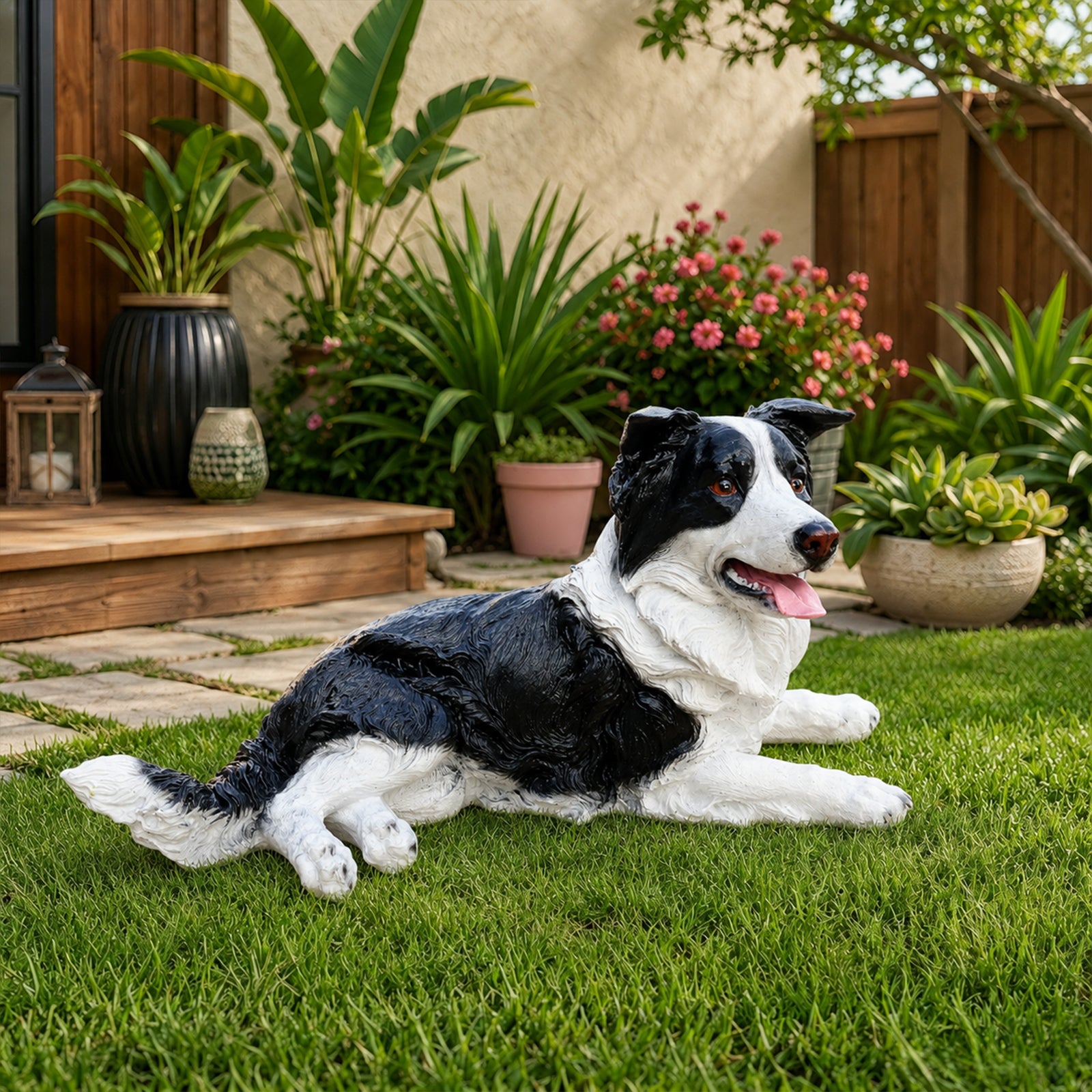 Outdoor Garden Border Collie Dog Statue
