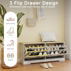 Shoe Storage Bench with 2 Flip Drawers and Adjustable Shelf