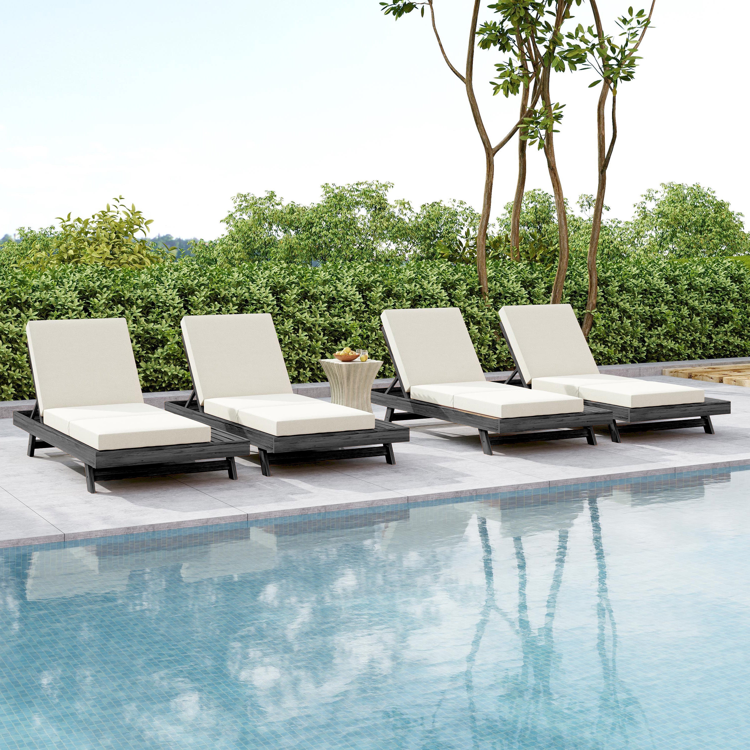 Lounge Chaise Set in Acacia Solid Wood