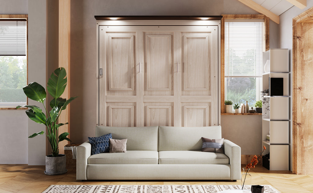 Queen Size Murphy Bed with Sofa and LED