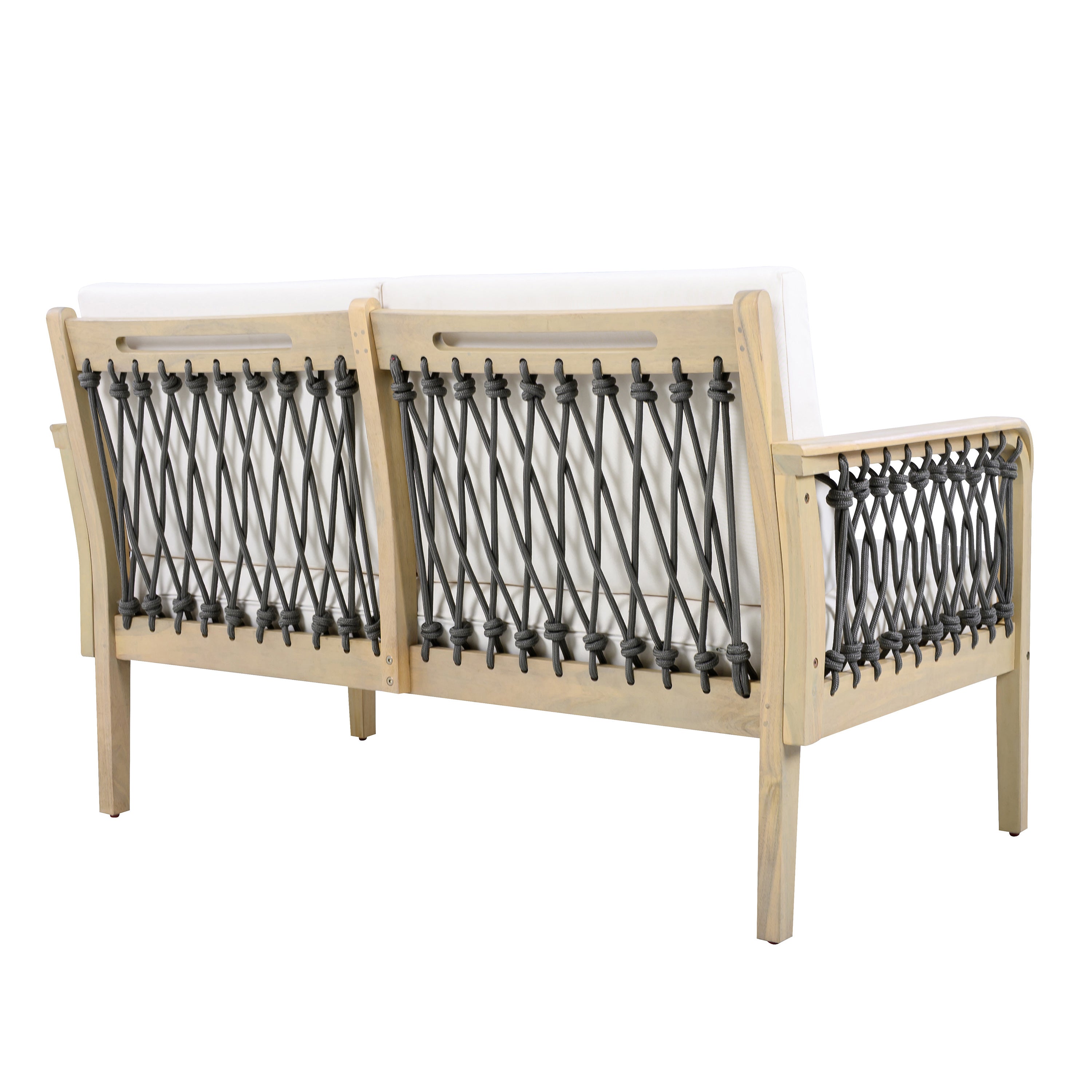 Outdoor Acacia Wood Loveseat & Coffee Table Set with Handwoven Rope