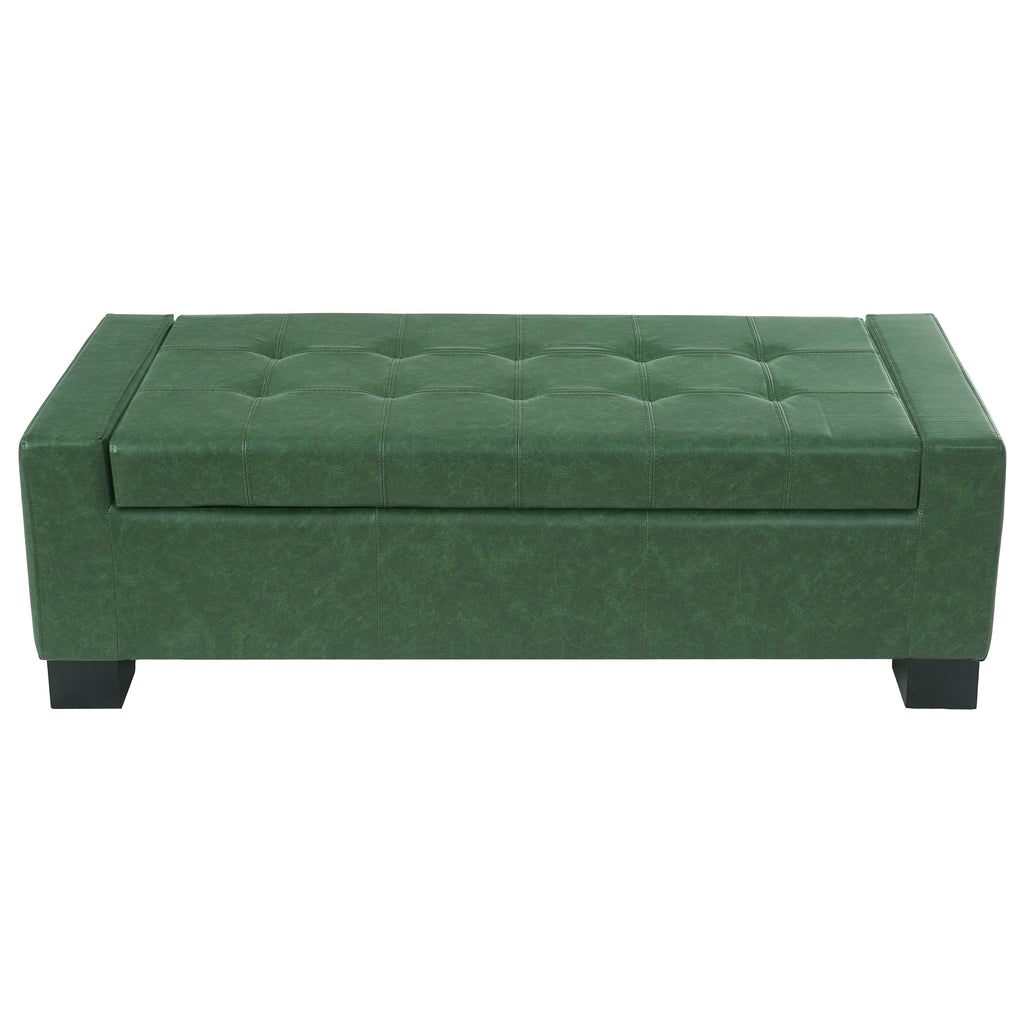 Green Storage Ottoman Bench with Solid Wood Legs