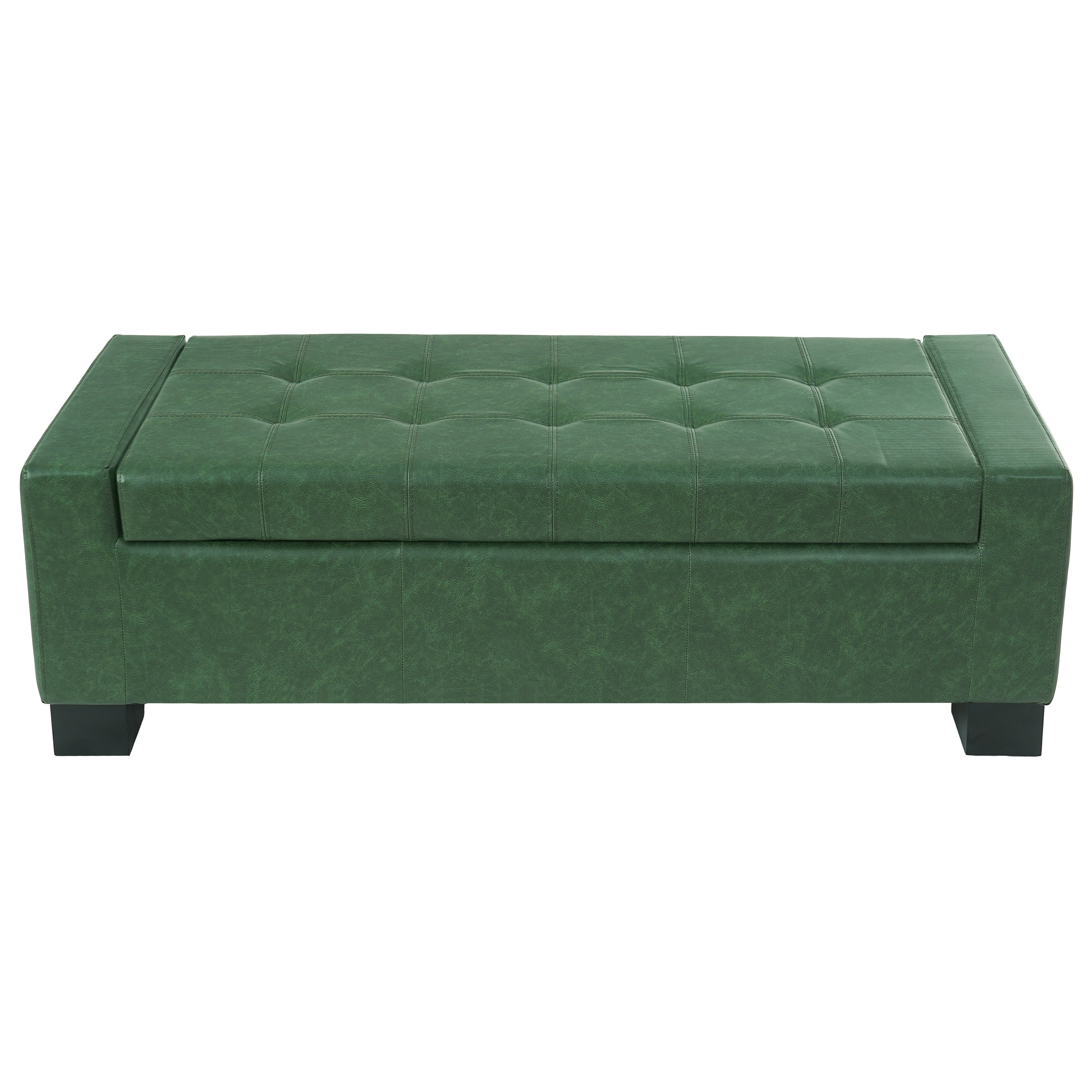 Green Storage Ottoman Bench with Solid Wood Legs