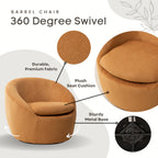 Winnie Modern Teddy Fabric Barrel Chair, 360° Swivel