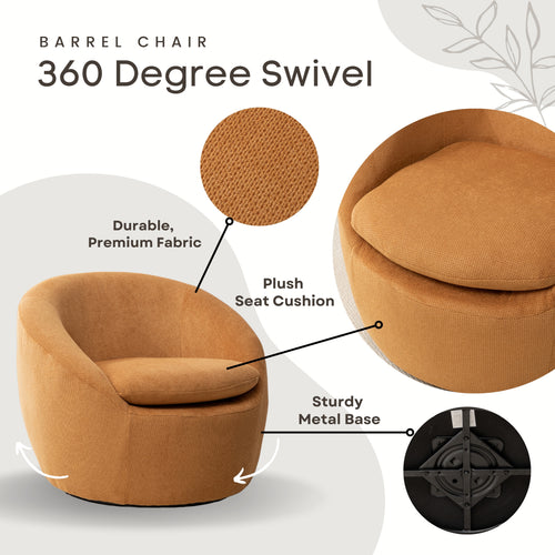 Winnie Modern Teddy Fabric Barrel Chair, 360° Swivel