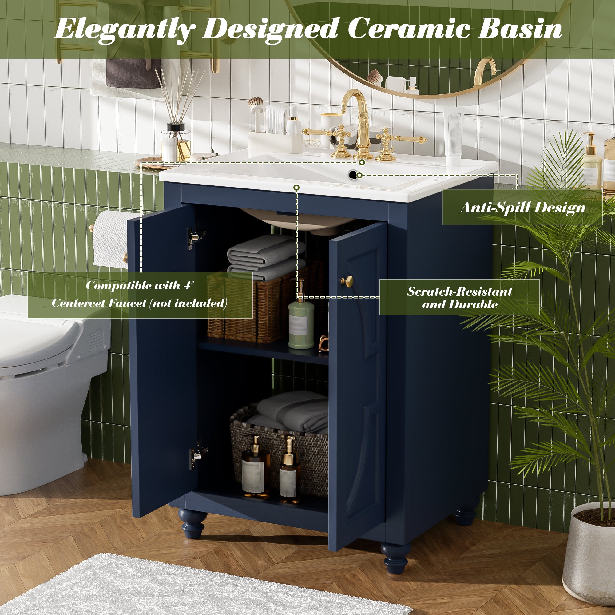 24" Modern Bathroom Vanity With Ornate Elliptical Motif Design